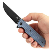 Tenable Anomaly Folding Knife Blue Micarta with Frag Pattern Handle (3.14'' Blackwash Nitro-V Blade) Pinkerton Knives Design-T2038A3