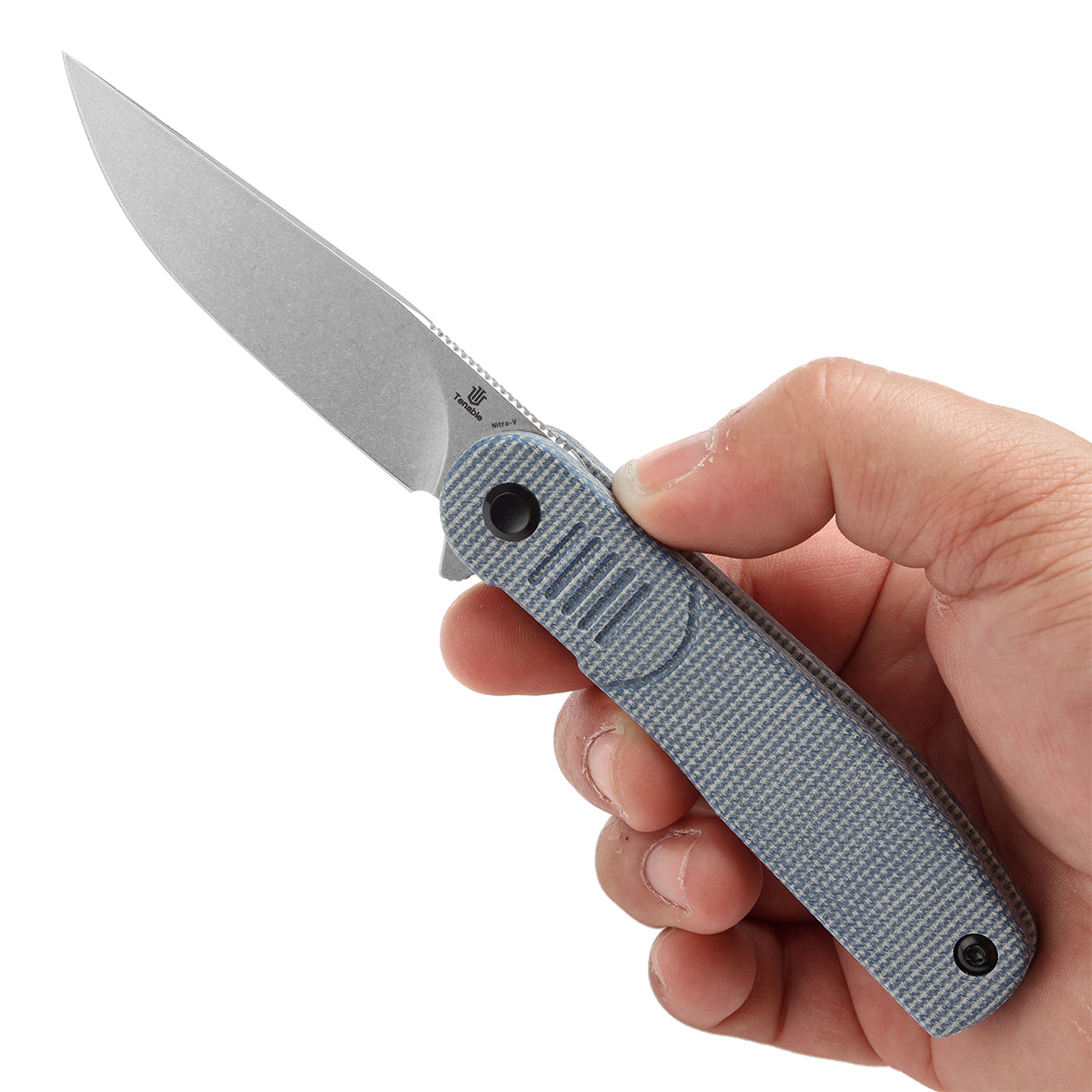 Tenable Einar Folding Knife Blue Micarta Handle (3.13'' Stonewashed Nitro-V Blade) Justin Lundquist Design-T2072A2