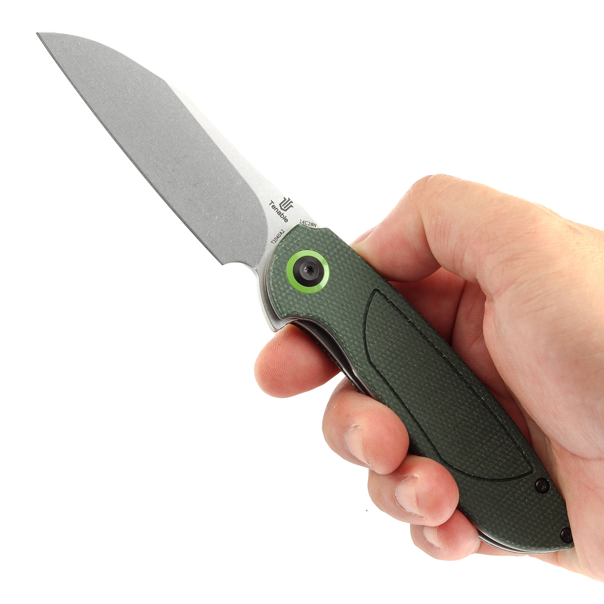 Tenable Prometheus Folding Knife Green Micarta Handle(3.29'' Stonewashed  14C28N Blade)D.O.C.K. Design-T1040A2