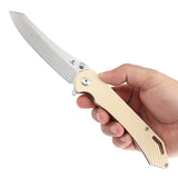 Tenable Colibri Tech Folding Knife Ivory White G10 Handle (4.34'' Stonewashed Nitro V Blade) Kmaxrom Design-T1060A4