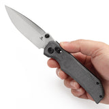 Tenable Eaglestrike Cross Bar Lock Folding Knife Black Micarta Handle (3.13'' Satin Nitro-V Blade) James Lowe Design-T1095V1