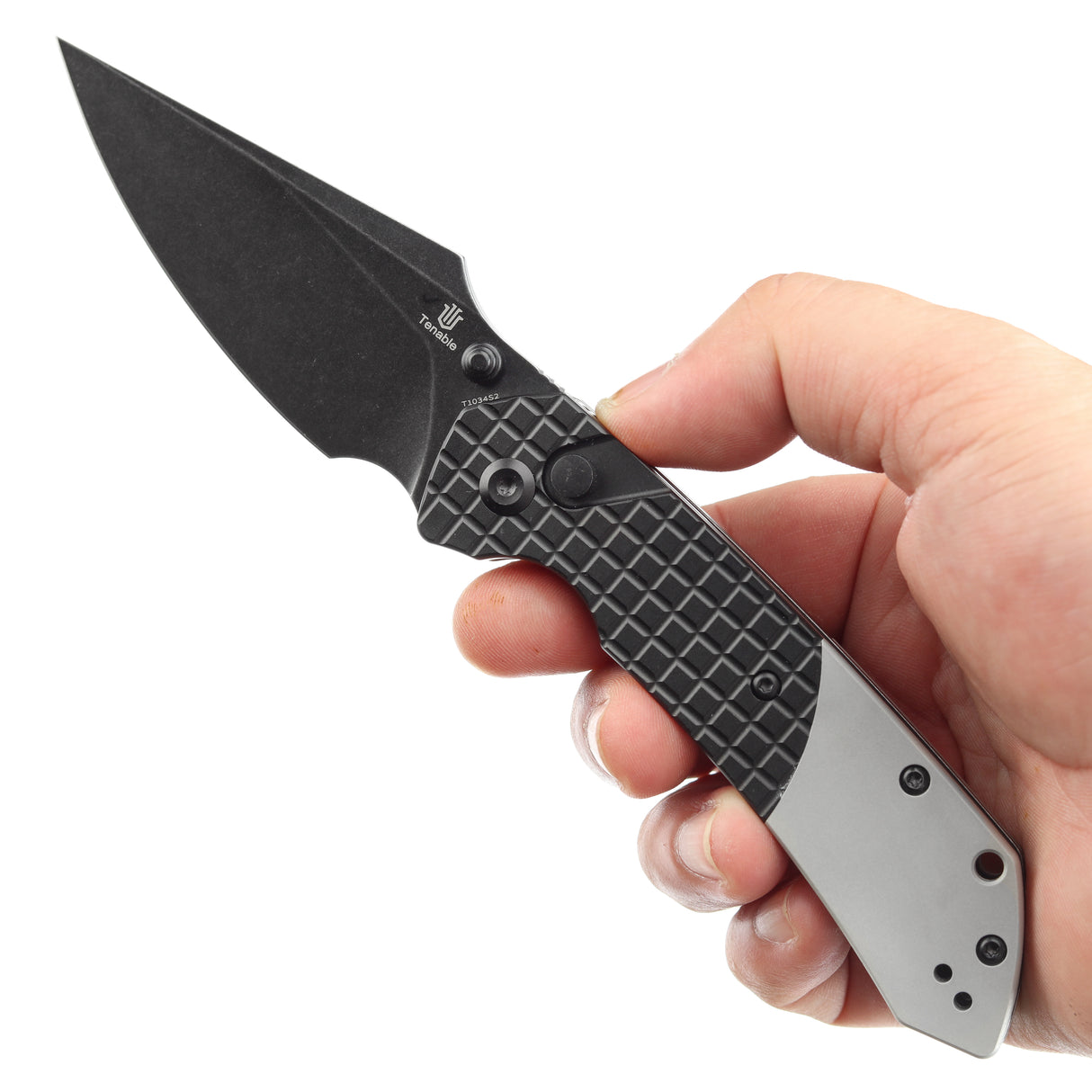 Estimated Released in December- Fenrir Button Lock Knife Black Anodized Aluminium+Plain Aluminium Handle (3.44''14C28N Blade) Greg Schob Design - T1034S2