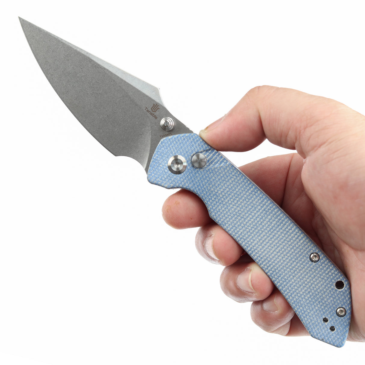 Estimated Released in December Fenrir Button Lock Knife Blue Micarta Handle (3.44''14C28N Blade) Greg Schob Design - T1034F1