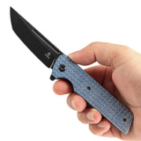 Tenable Anomaly Folding Knife Blue Micarta with Frag Pattern Handle (3.14'' Blackwash Nitro-V Tanto Blade) Pinkerton Knives Design-T2038T3