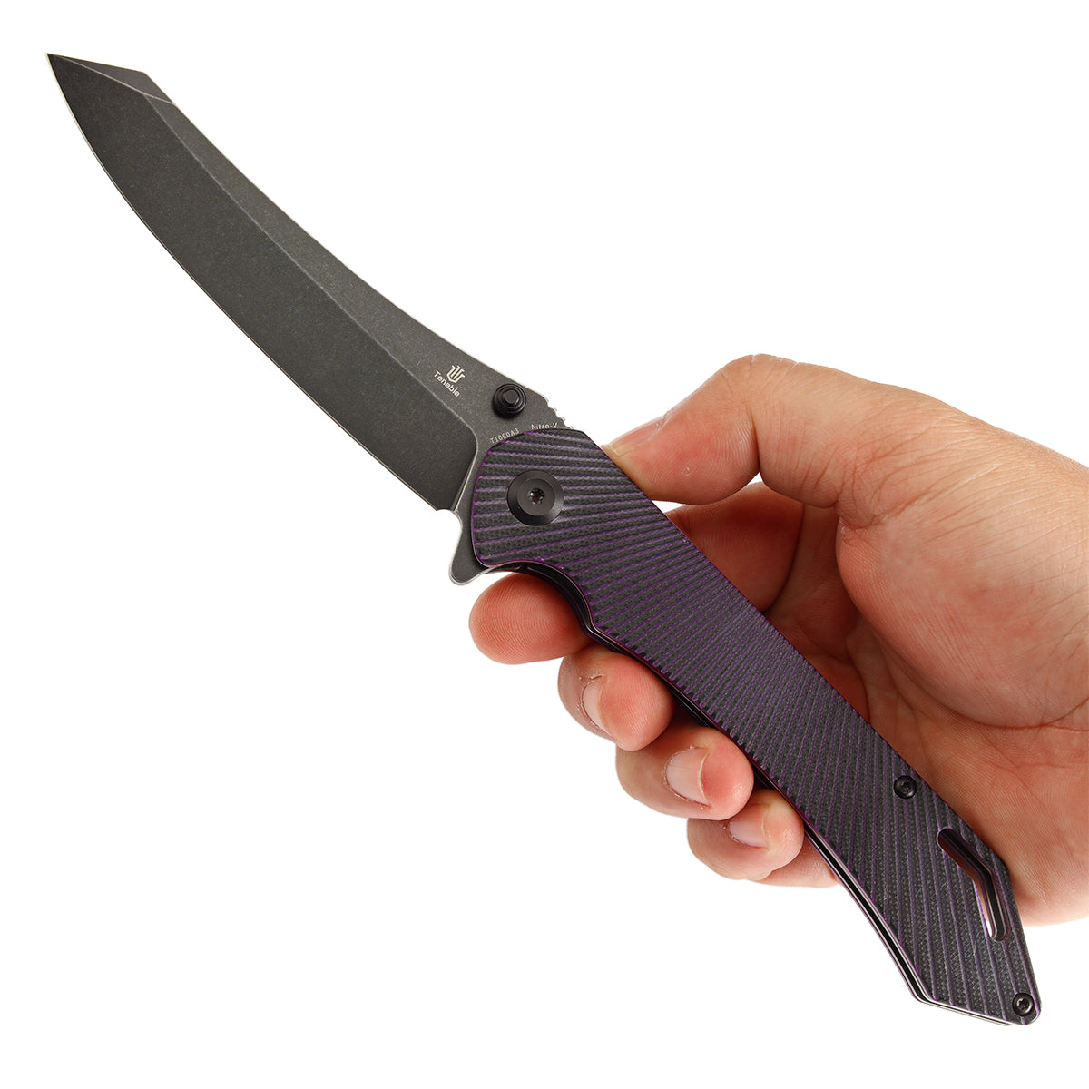 Tenable Colibri Tech Folding Knife Black and Purple G10 Handle (4.34'' Blackwash Nitro V Blade) Kmaxrom Design Design--T1060A3