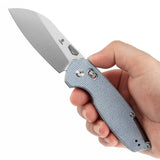 Tenable Model 6 Cross Bar Lock Blue Micarta Handle (3.1" Stonewashed 14C28N Blade) Nick Swan Design--T1022V6