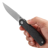 Tenable Einar Folding Knife Black Micarta Handle (3.13'' Stonewashed Nitro-V Blade) Justin Lundquist Design-T2072A3