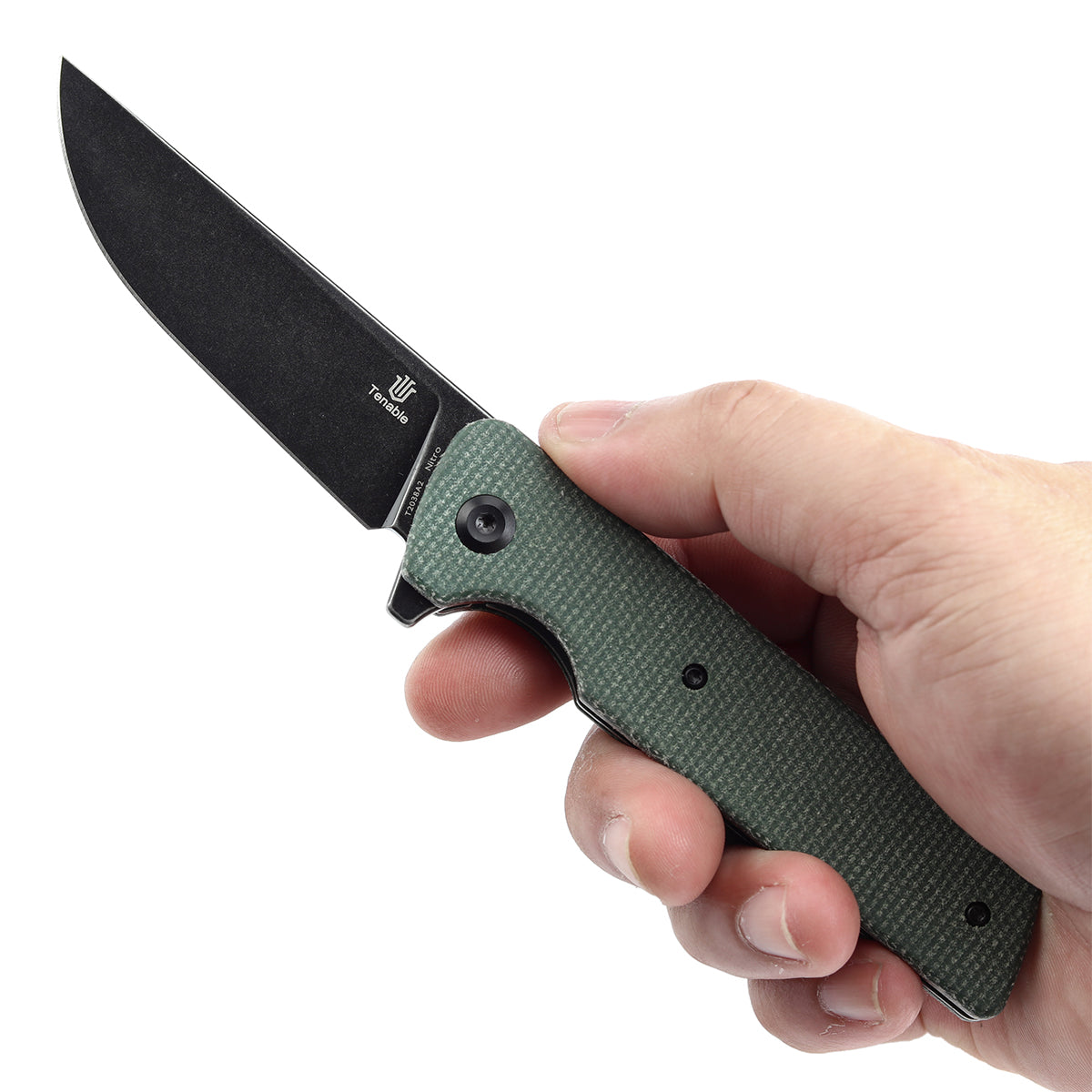 Tenable Anomaly Folding Knife Green Micarta Handle (3.14'' Blackwash Nitro-V Blade) Pinkerton Knives Design-T2038A2