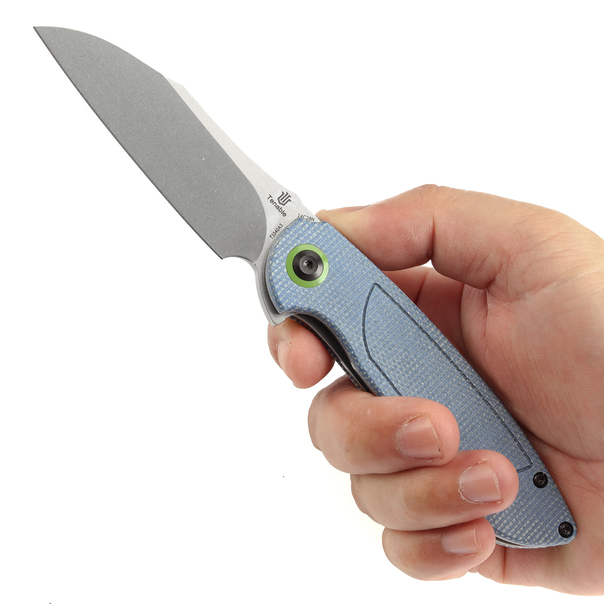 Tenable Prometheus Folding Knife Blue Micarta Handle(3.29'' Stonewashed  14C28N Blade)D.O.C.K. Design-T1040A3