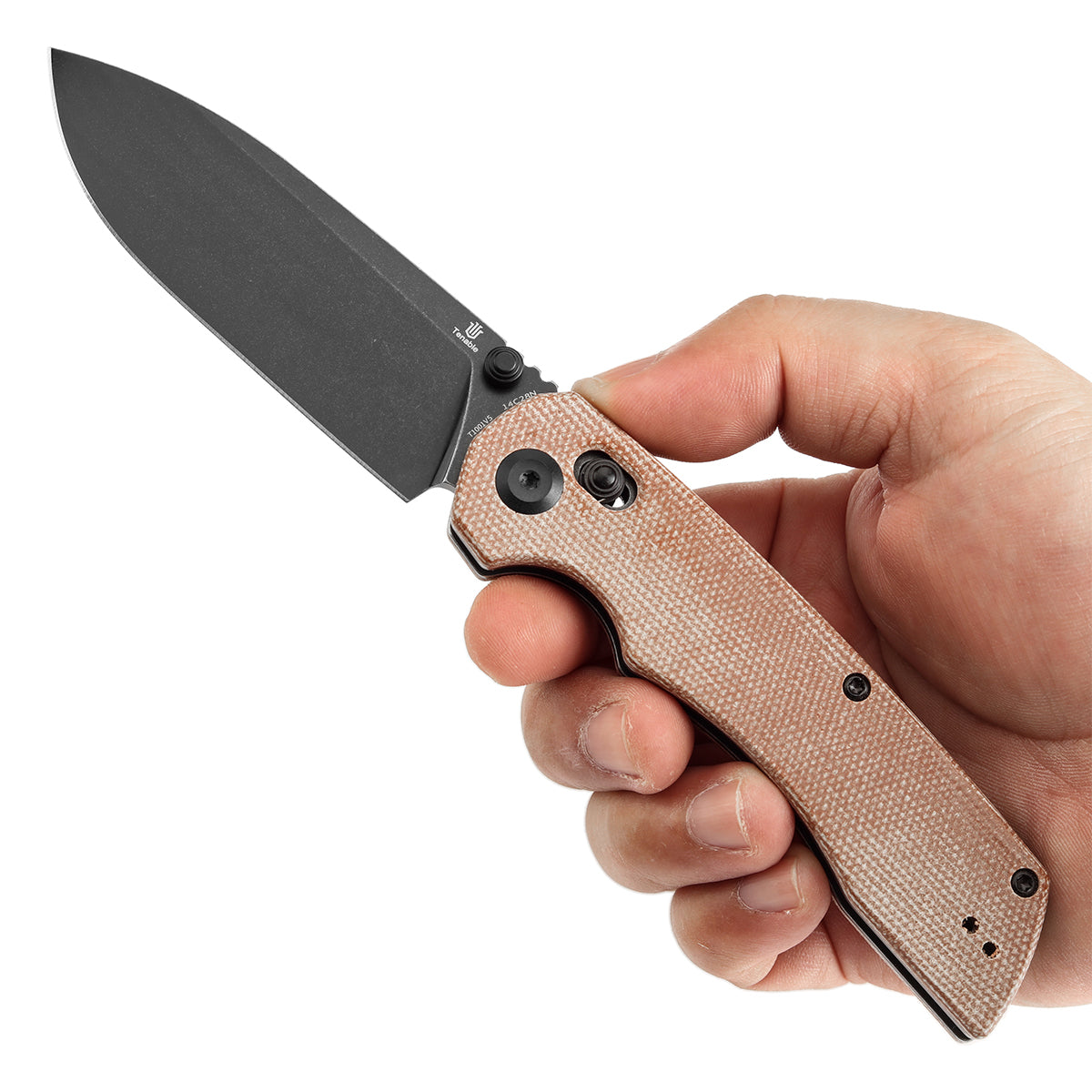 Tenable Kryo Cross Bar Lock Brown Micarta Handle (3.58‘’ Blackwash 14C28N Blade) Kim Ning Design-T1001V5