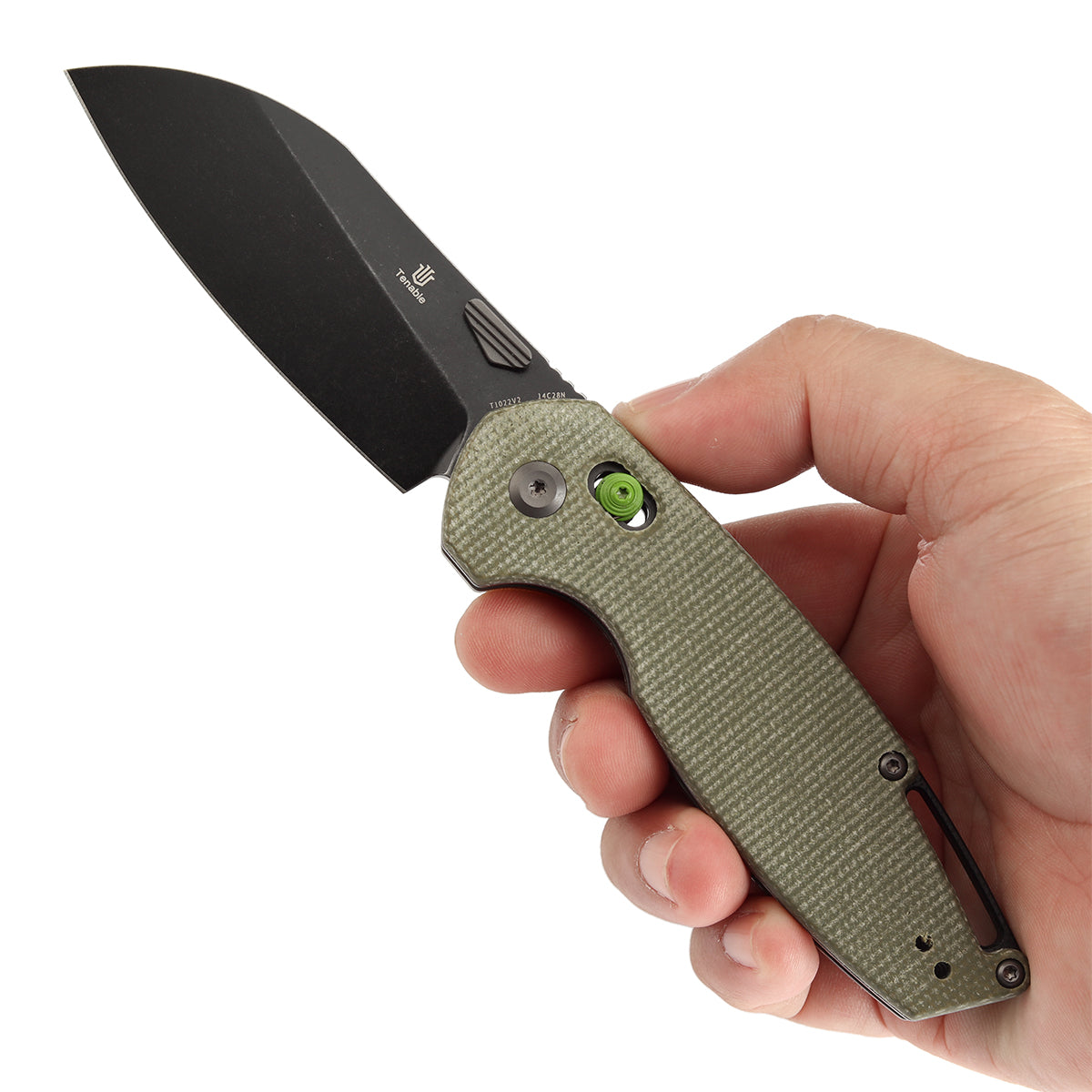 Tenable Model 6 Cross Bar Lock Green Micarta Handle (3.1" Blackwash 14C28N Blade) Nick Swan Design--T1022V2