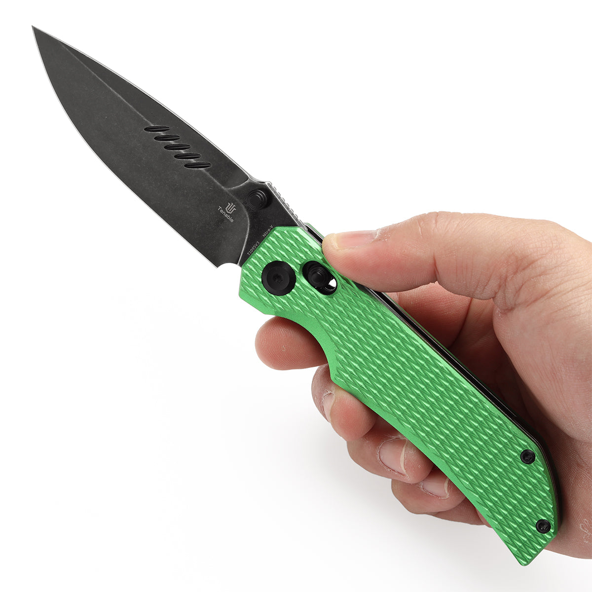 Tenable Eaglestrike St. Patrick's Day Edition Cross Bar Lock Folding Knife Green Anodized Aluminum with Diamond Pattern Handle (3.73'' Blackwash Nitro-V Blade) James Lowe Design-T1095V3