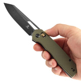 Tenable Shard Cross Bar Lock Olive Green G10 Handle (3.47'' Blue Coated 14C28N Blade) Kim Ning Design-T1006V3