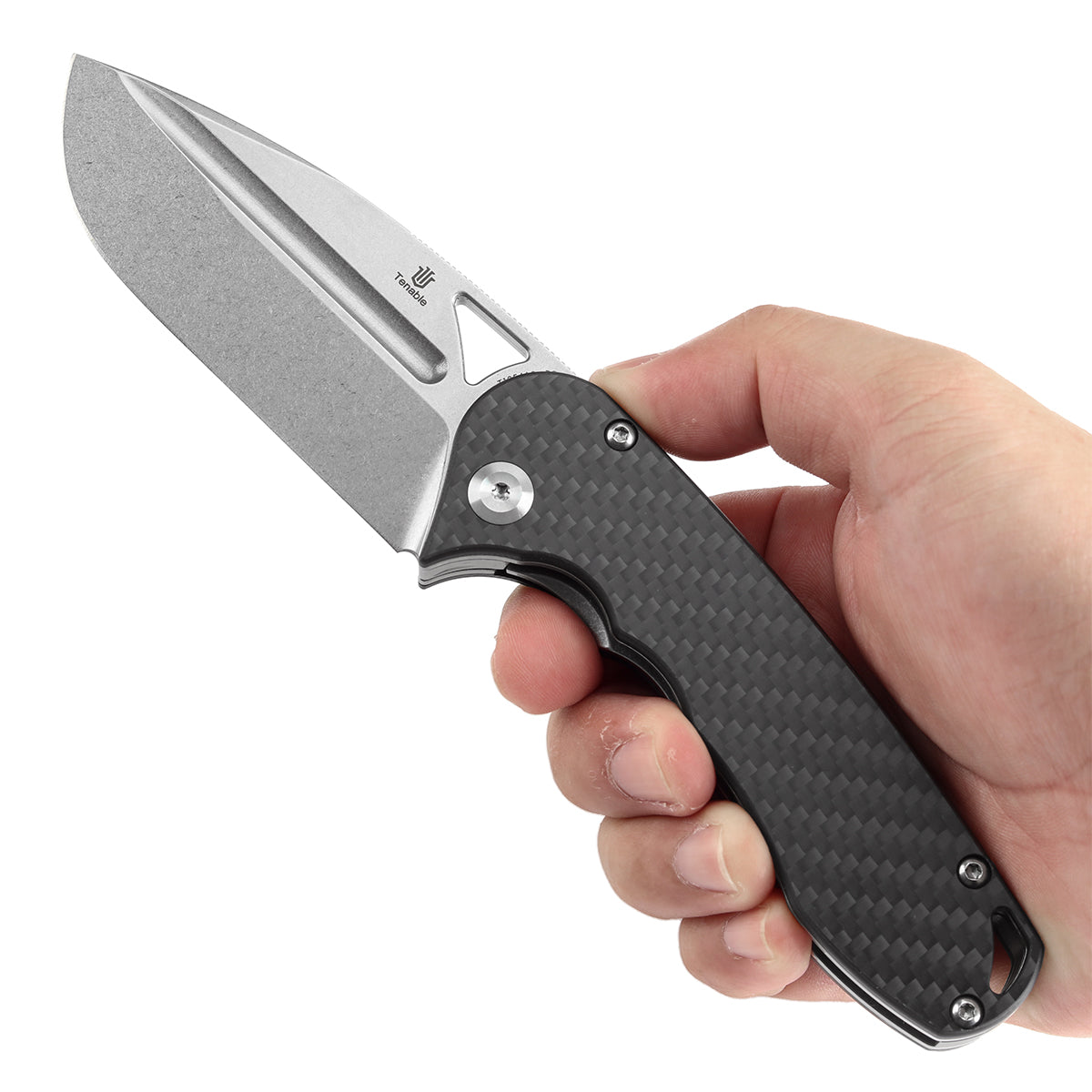 Tenable Bömbur Folding Knife Twill Carbon Fiber Handle (3.53'' Stonewashed D2 Blade) Midgards Messer Design--T1054A3