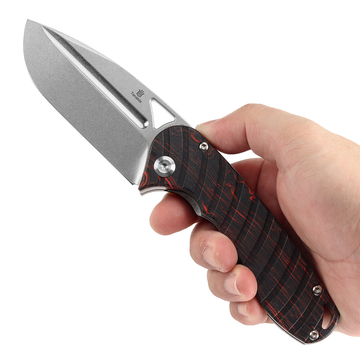 Tenable Bömbur Folding Knife Black and Red G-mascus Handle (3.53'' Stonewashed D2 Blade) Midgards Messer Design--T1054C1