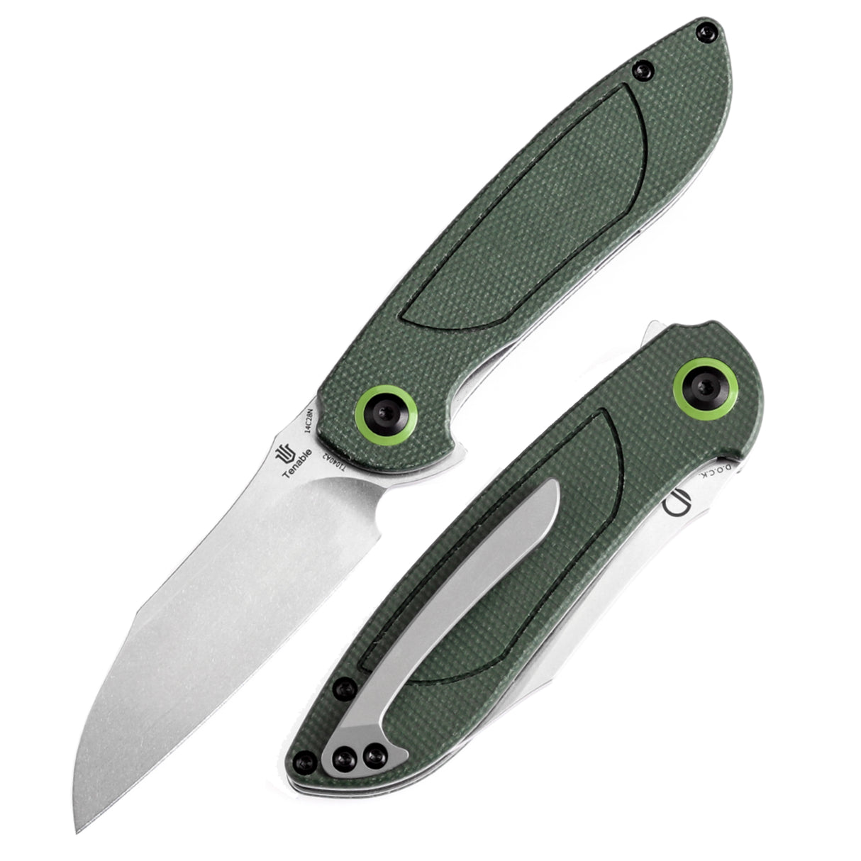 Tenable Prometheus Folding Knife Green Micarta Handle(3.29'' Stonewashed  14C28N Blade)D.O.C.K. Design-T1040A2